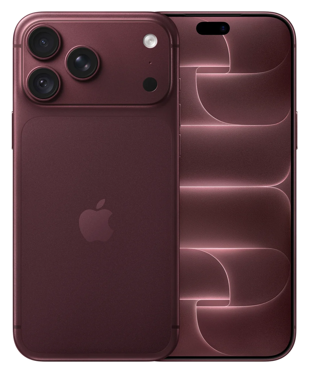 iPhone 18 Pro Max color burgundy, vista trasera y frontal