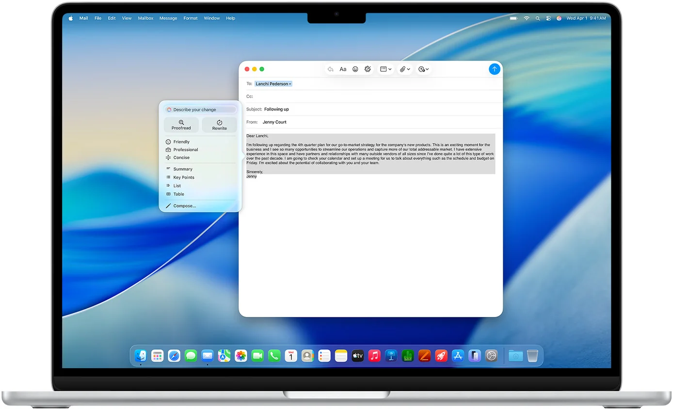 Herramientas de escritura de Apple Intelligence